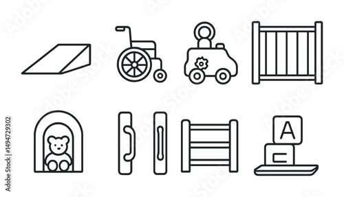 Disability accessibility linear icons set – outline, inclusive, universal design symbols