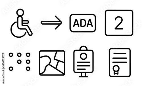 Accessibility and ada line icons set – outline, disability, universal design symbols