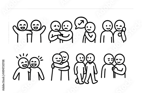Social interaction icons set – outline, linear, communication and relationship symbols