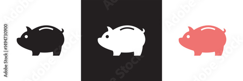 Piggy bank icon.  Baby pig piggy bank saving money icon. Vector for websites, mobile interfaces, presentations, banner, visual branding etc. Vector illustration. isolated on white and black background