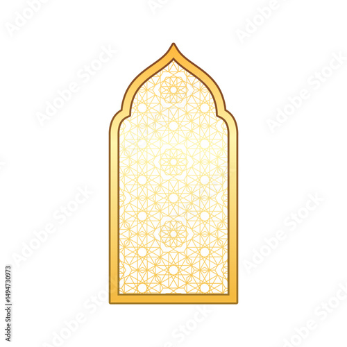 Vintage golden Ramadan arch shape, vector traditional Islamic window, gate with Arabic arabesque pattern oriental style
