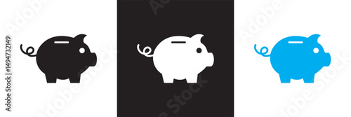 Piggy bank icon.  Baby pig piggy bank saving money icon. Vector for websites, mobile interfaces, presentations, banner, visual branding etc. Vector illustration. isolated on white and black background