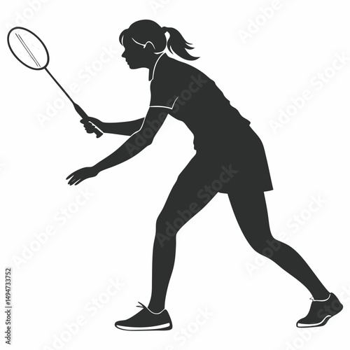 Woman badminton player silhouette ready to serve in dynamic pose isolated vector
