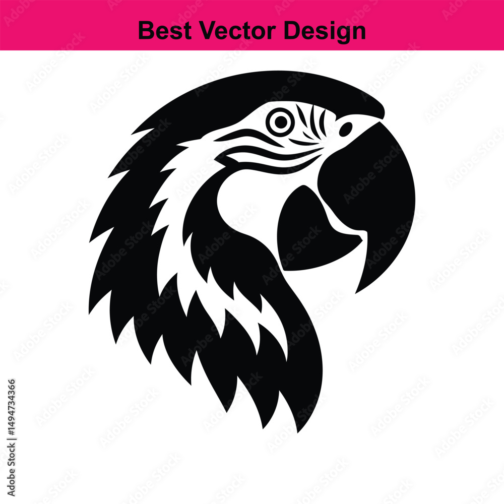 Fototapeta premium Stylized black and white macaw parrot head vector illustration