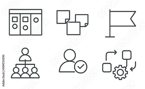 Project management line icons set – outline, linear, task planning symbols