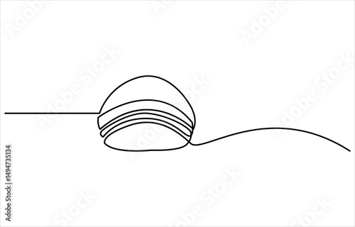 Continuous one line drawing of police cap. Clothing, protection, officer concept. Editable stroke vector. Graphic illustration
