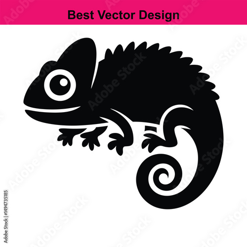 Cute cartoon chameleon icon black silhouette vector illustration