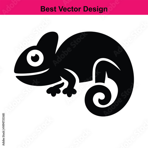 Cute cartoon chameleon icon black silhouette vector illustration