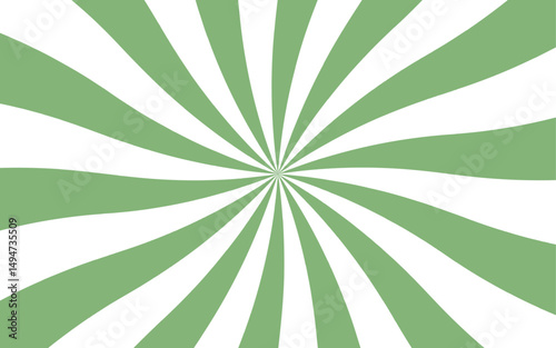 Abstract contrast radial burst pattern featuring alternating green and white twisted rays. Radiate symmetrically  central vanishing point with  hypnotic, spiraling motion effect.
