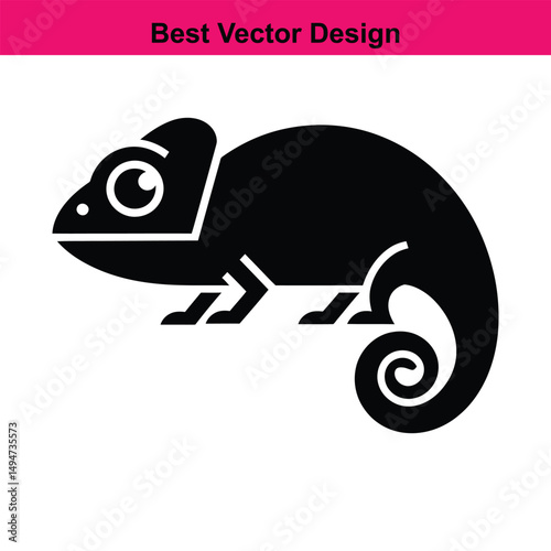 Cute cartoon chameleon icon black silhouette vector illustration