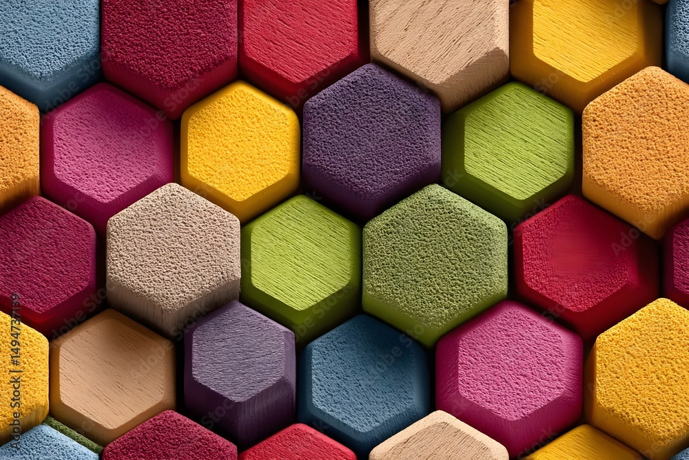 Fototapeta premium Colorful hexagonal wooden blocks arrangement