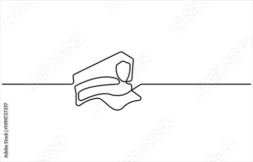Continuous one line drawing of police cap. Clothing, protection, officer concept. Editable stroke vector. Graphic illustration