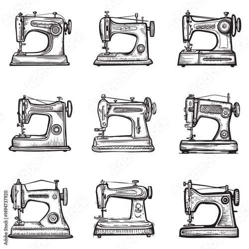 Vintage sewing machine vector illustration on a white background