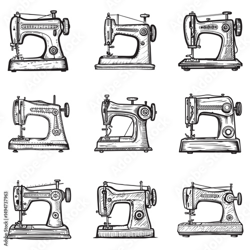 Vintage sewing machine vector illustration on a white background
