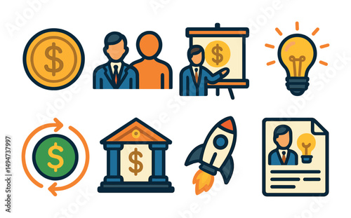 Financial and business icons set – outline, linear, economy and growth symbols