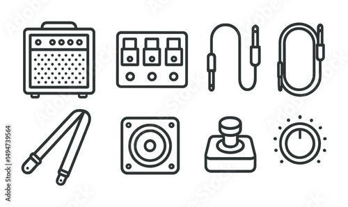 Music equipment outline icons set – linear, line, audio and sound symbols