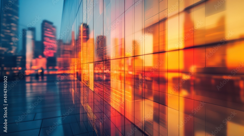 Obraz premium Modern cityscape reflected in vibrant facade