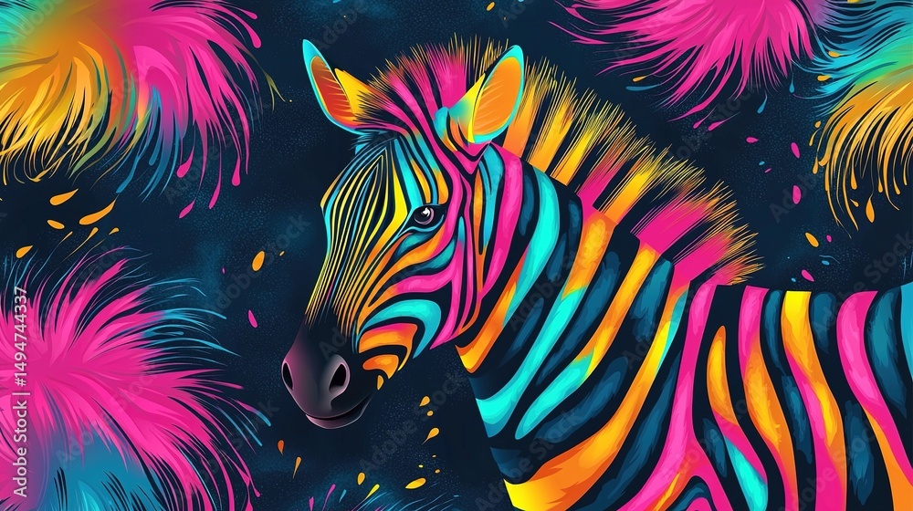 Fototapeta premium Zebra print texture in neon colors. Abstract background design. Generative Ai