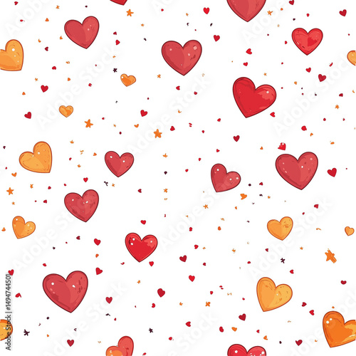 A seamless pattern of flying heart shaped on transparent background