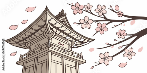 japanese pagoda and cherry blossoms
