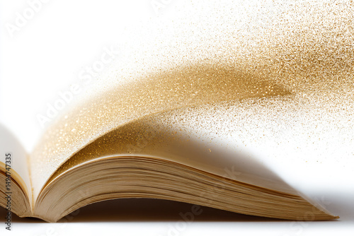 a book with a golden dust flying out of it