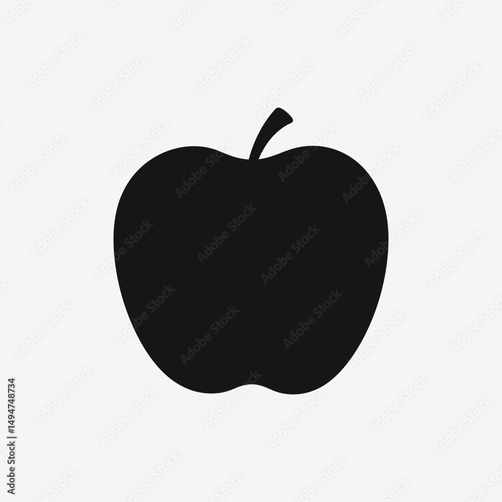 Fototapeta premium Black Apple Silhouette Vector – Minimalist Fruit Icon for Graphic Design, Logos, and Print