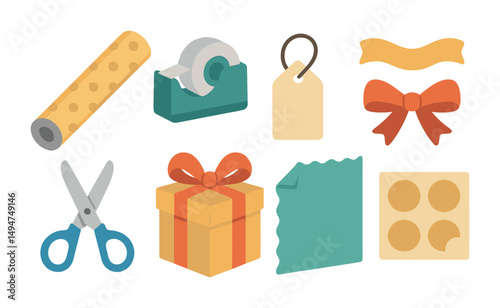 Gift wrapping and crafts flat icons set – filled, solid, diy and decoration elements