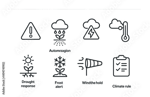 Weather alert line icons set – outline, climate, meteorology symbols