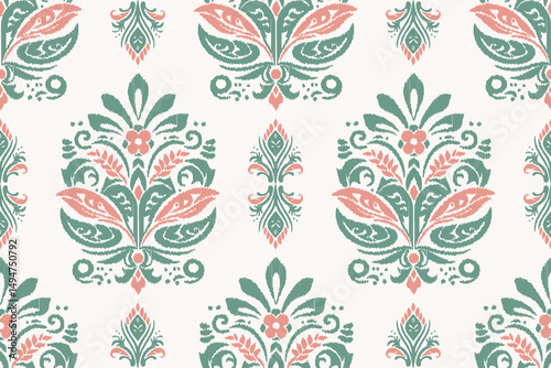 Vector damask seamless pattern background. Ikat floral embroidery.Ethnic oriental traditional.Aztec African boho paisley patterns. Design for texture, fabric, clothing, wrapping, decoration