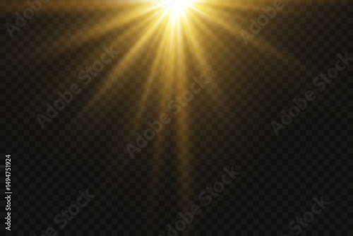 The effect of bright sun rays. On a transparent background