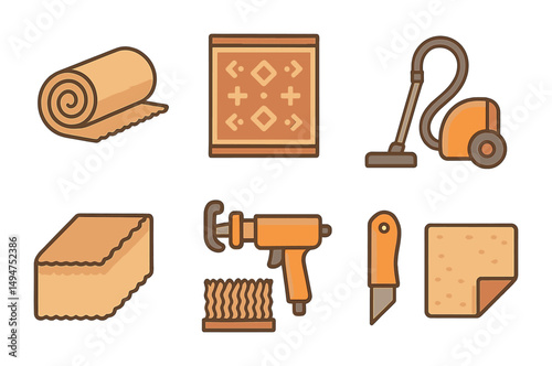 Home cleaning and maintenance icons set in outline style – household, chores graphics