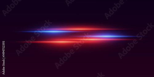 Glowing red and blue neon light traces. On a dark gradient background