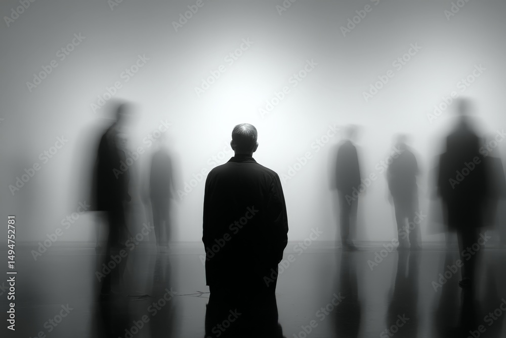 Fototapeta premium People interacting in a gallery space with blurred figures during an art exhibit in a modern setting