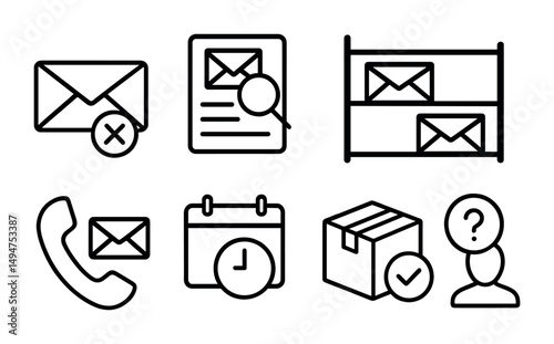 Email and communication line icons set – outline, messaging, correspondence symbols