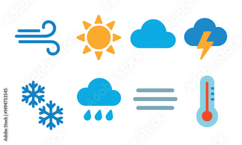 Weather and climate icons set – solid, filled, meteorology and storm symbols