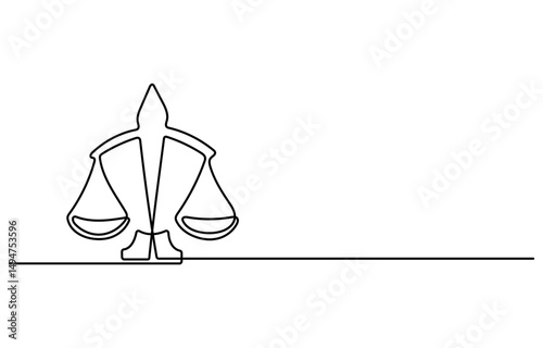 One Continuous Line Drawing of Law and Justice Icon. Single Line Vector Illustration