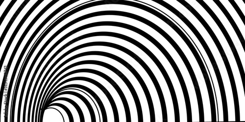 Abstract Black and White Optical Illusion Surrealism Tunnel Portal Pattern. Contrasty Optical Art Gravity Vortex. Smooth Checkered Tunnel and Chessboard in Perspective. Vector Illustration.