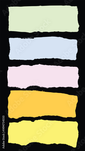Vintage set of torn paper grunge banners with ragged edges and cardboard texture illustration