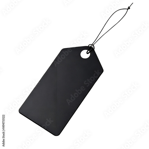 Black blank price tag 3d render icon isolated on transparent background