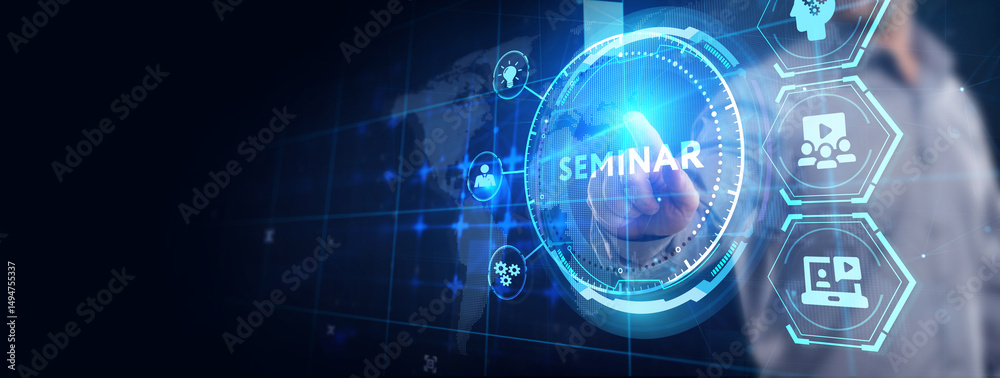 Fototapeta premium Business, Technology, Internet and network concept. Webinar e-learning. Training concept. 3d illustration