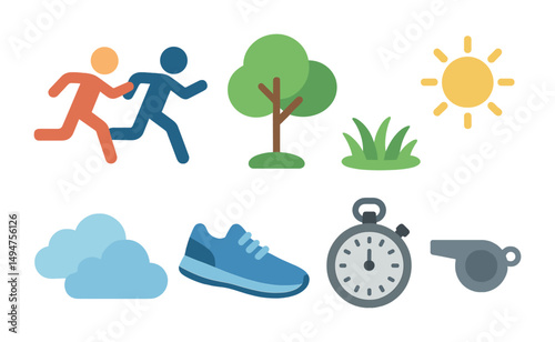 Sports and fitness icons set - flat, filled, exercise and workout symbols