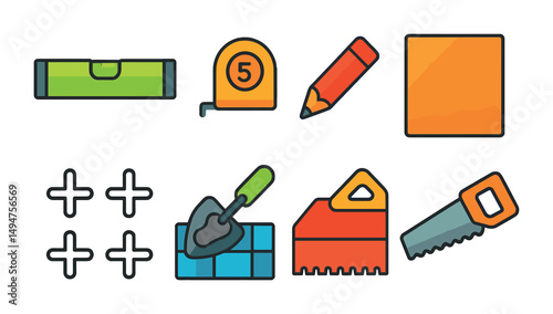 Construction tools outline icons set – linear, silhouette, repair and building symbols