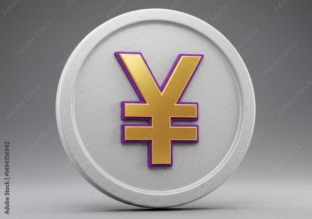 Obraz premium 3D Illustration of Japanese yen coin with gold symbol on grey background close up