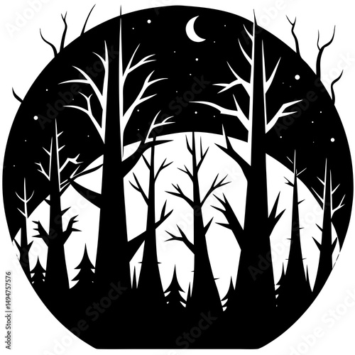 Spooky night forest background silhouette vector illustration 