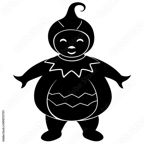 Baby in pumpkin costume silhouette vector illustration 