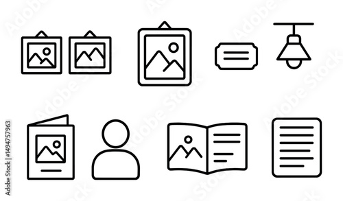 Art and design outline icons set – linear, silhouette, creative symbols for galleries