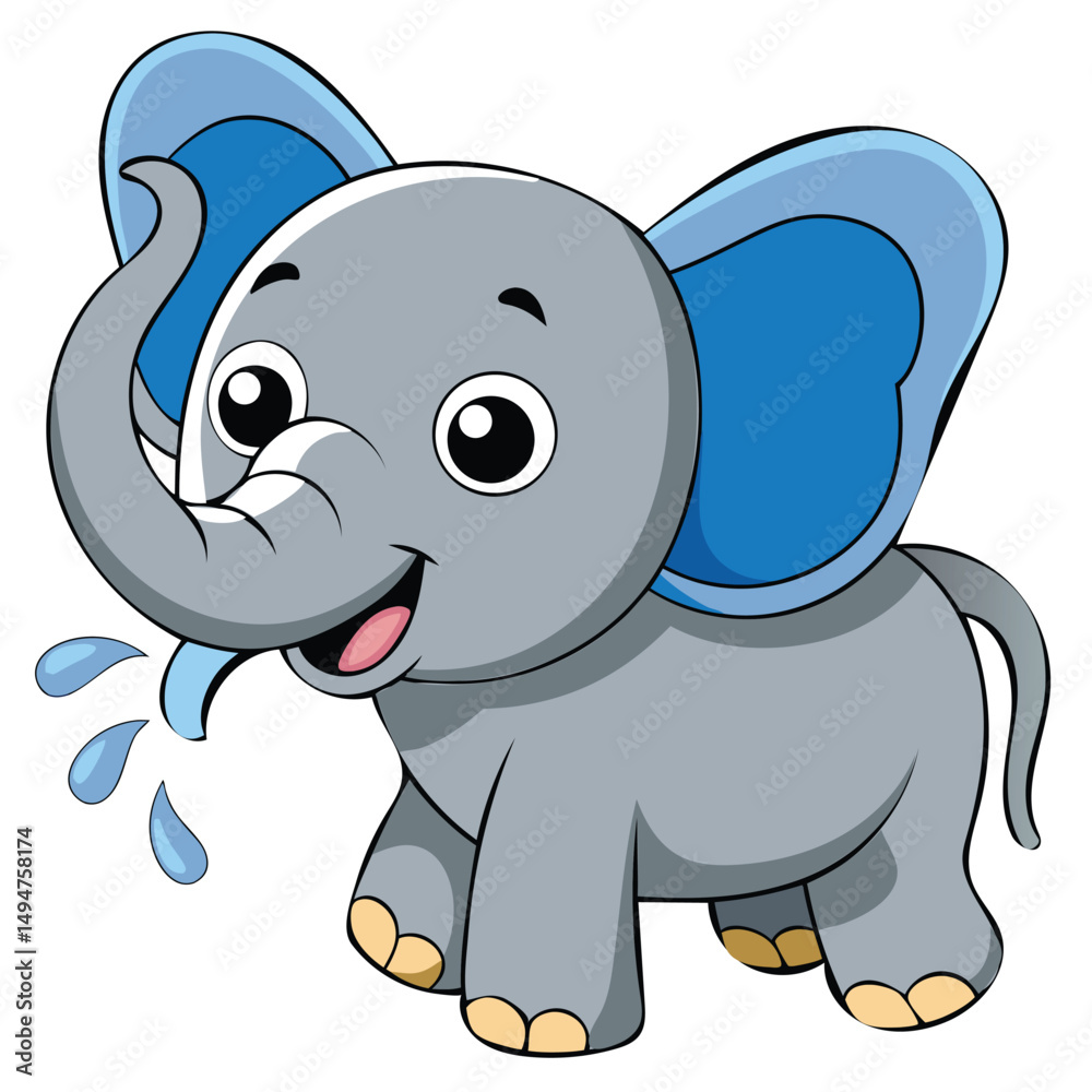 Obraz premium a-cartoon-baby-elephant-spraying-water-with-its-tr.eps