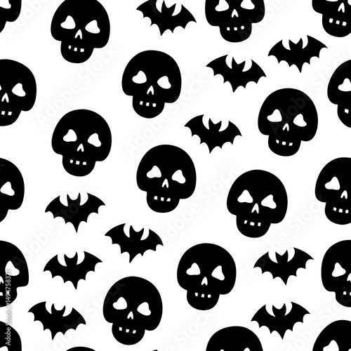 Halloween seamless pattern of skulls silhouette vector illustration 