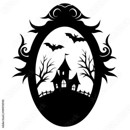 Scary halloween mirror reflection silhouette vector illustration 