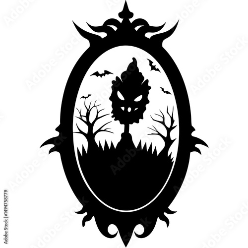 Scary halloween mirror reflection silhouette vector illustration 